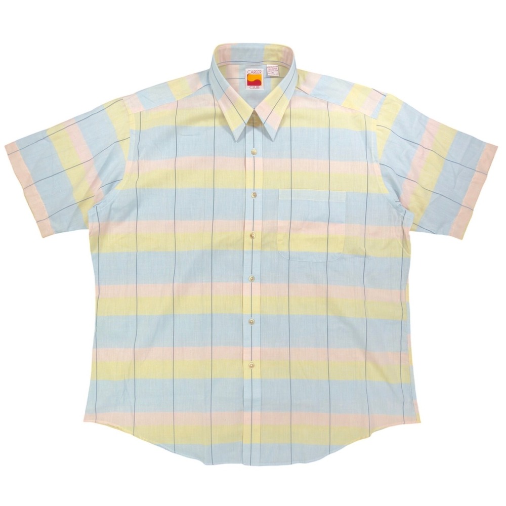 Career Club Vintage 80s Short Sleeve Shirt Mens XL Pastel Striped New